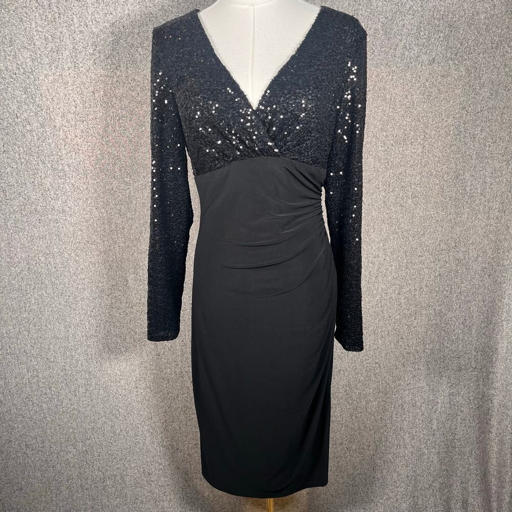 NWT Lauren Ralph Lauren Evening Knee Cocktail Dress Long Sleeve Sequined Sz 6